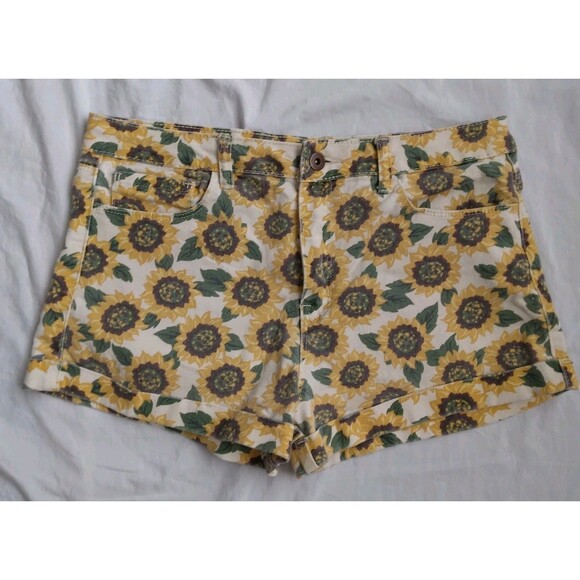Forever 21 Sunflower Shorts Denim Cuffed Hippie Boho Women's Size 29 - Picture 1 of 8